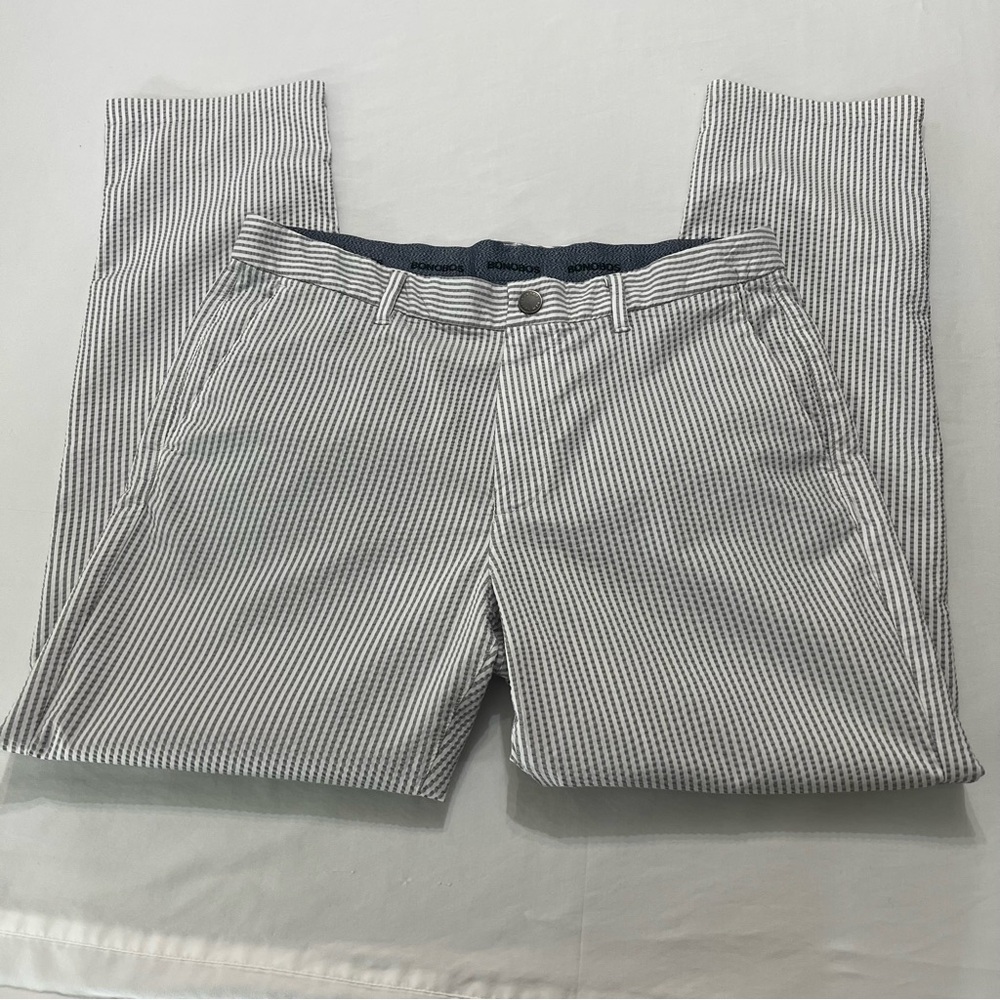 Bonobos Golf Performance Seersucker Pants Athletic Fit 33x30 Gray White